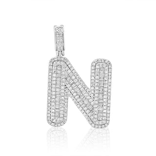 White Gold Diamond Baguette Initial Pendant