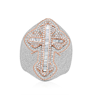 5.5CT Pave Diamond Baguette Cross Ring