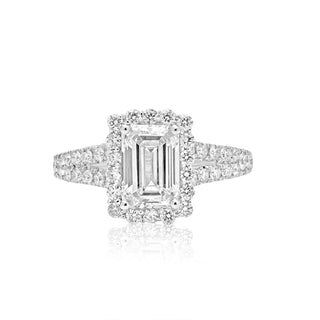 White Gold Women's Lab Diamond Certified Emerald Engagement Ring