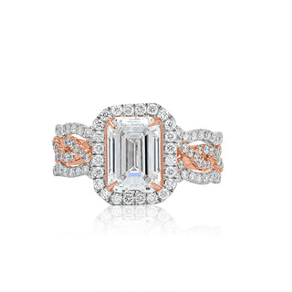 White and Rose Gold Emerald Cut Engagement Ring