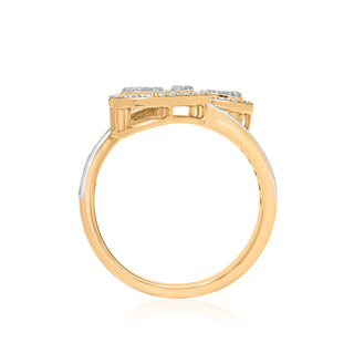 Yellow Gold Women's Double Heart Diamond Baguette Ring