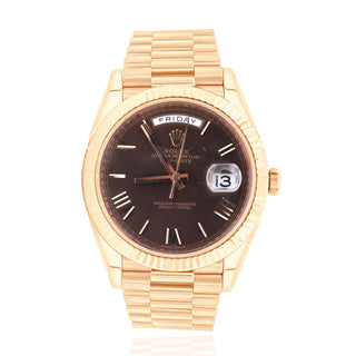 Rolex Rose Gold 18K Day Date 40MM Chocolate Roman Dial