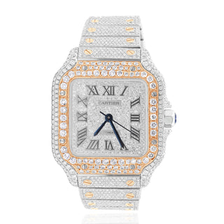 Cartier 35MM Two-Tone Santos Full Diamond Watch