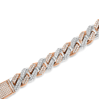 Women's Rose and White Gold Prong Diamond Cuban Bracelet