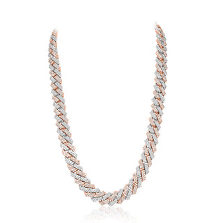 Rose and White Gold Cuban Prong Chain