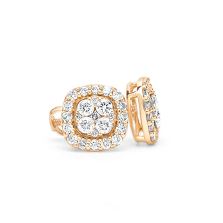 Yellow Gold Square Cluster Diamond Earrings