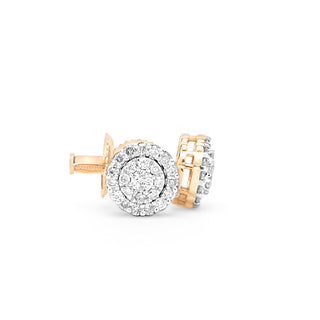 Yellow Gold Cluster Round Diamond Earrings