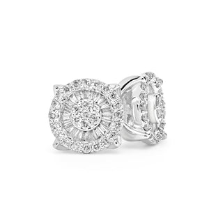 White Gold Round Cluster Diamond Earrings