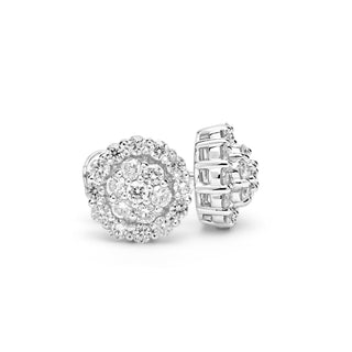 White Gold Halo Flower Diamond Earrings