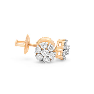 Yellow Gold Round Cluster Diamond Earrings