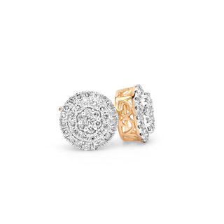 Yellow Gold Round Diamond Cluster Earrings