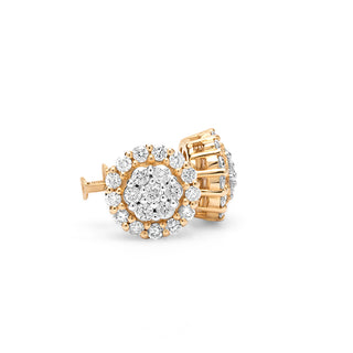 Yellow Gold Round Diamond Flower Design Earrings