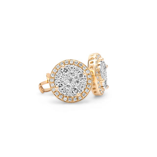 Yellow Gold Halo Design Round Diamond Earrings