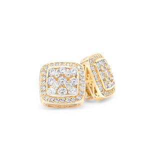 Yellow Gold Diamond Square Shape Design Earrings