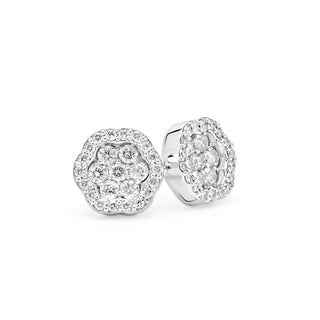 White Gold Flower Design Diamond Earrings