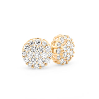 Yellow Gold Round Diamond Cluster Earrings