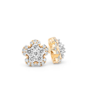 Yellow Gold Star Flower Design Diamond Earrings