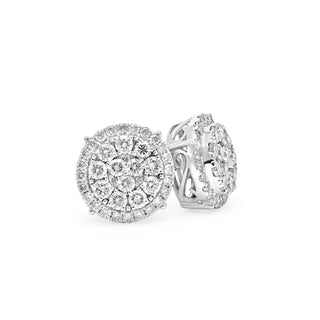 White Gold Round Diamond Cluster Earrings