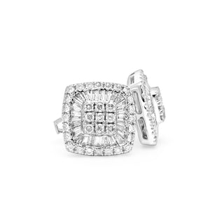 White Gold Square Diamond Baguette Earrings