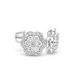 White Gold Flower Diamond Earrings