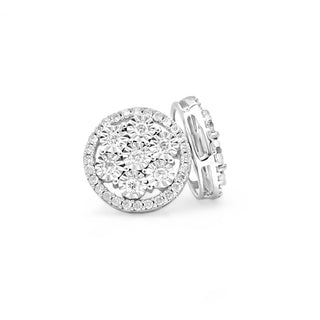 White Gold Round Diamond Cluster Earrings