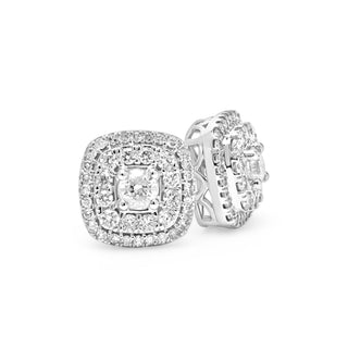 White Gold Square Stud Cluster Diamond Earrings