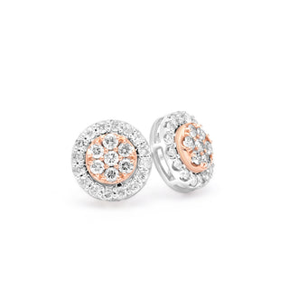 White and Rose Gold Round Cluster Diamond Earrings