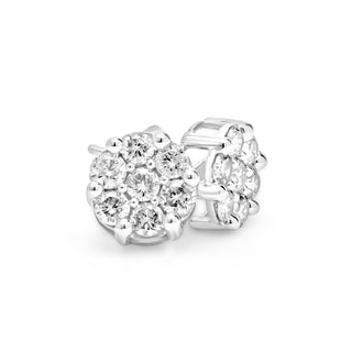 White Gold Diamond Flower Design Earrings