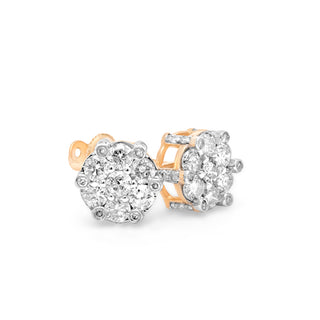 Yellow Gold Flower Design Side Diamonds Earrings