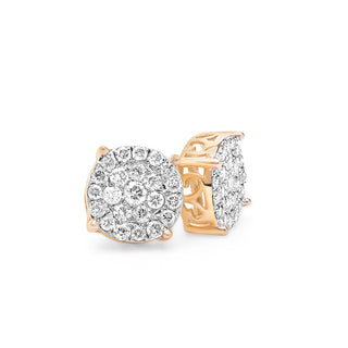 Yellow Gold Cluster Brilliant Diamond Earrings