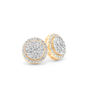 Yellow Gold Round Diamond Cluster Earrings