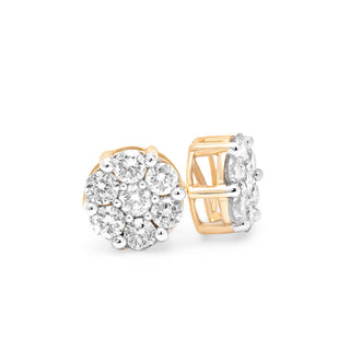 Yellow Gold Flower Diamond Earrings