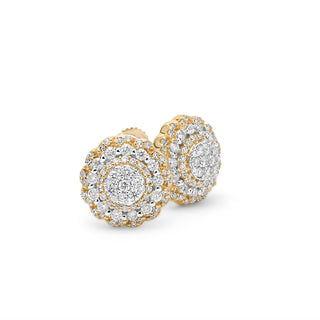 Yellow Gold Round Diamond Cluster Earrings