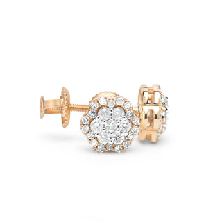 Yellow Gold Flower Diamond Earrings