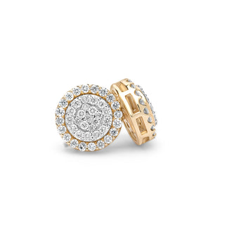 Yellow Gold Round Diamond Cluster Earrings