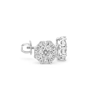 White Gold Flower Diamond Cluster Diamond Earrings