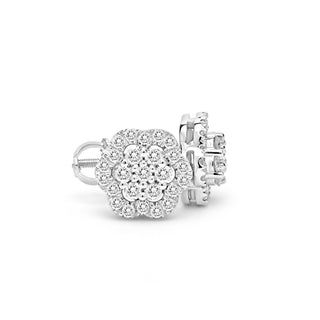 White Gold Cluster Diamond Flower Earrings