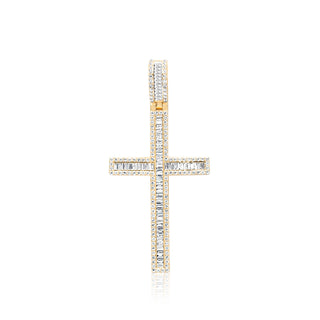 Yellow Gold 2.5 Inches Diamond Baguette Cross