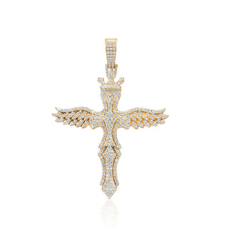 Yellow Gold 2.5 Inches Diamond Crown Cross