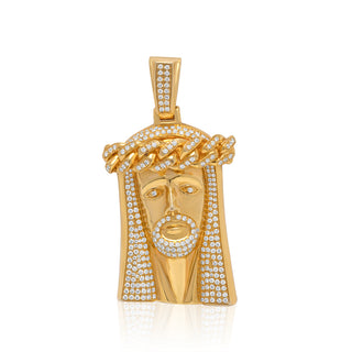 Yellow Gold 2.25 Inches Cuban Crown Diamond Jesus