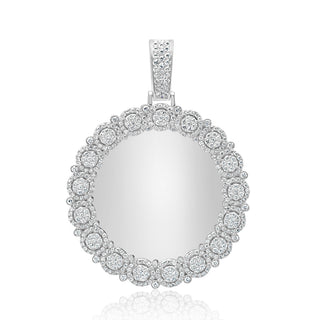 White Gold 2 Inches Flower Setting  Diamond Picture Pendant