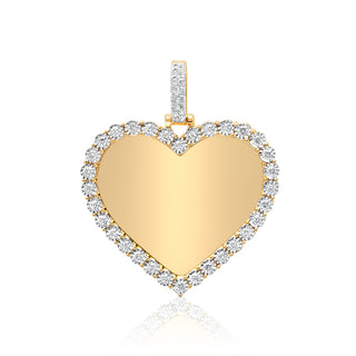 Yellow Gold 1.5 Inches Heart Shape Diamond Picture Pendant