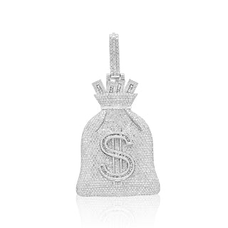 White Gold 2.5 Inches Diamond Money Bag Pendant