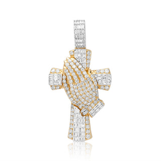 White Gold Diamond Baguette Prayer Hands Cross