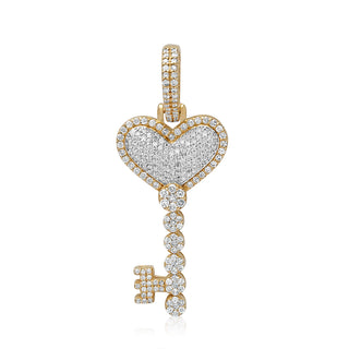 Yellow Gold Mini Diamond Heart Key Pendant