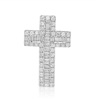 White Gold Mini Baguette and Round Diamond Cross