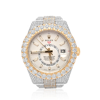 Men's Rolex Sky Dweller Two Tone Fully Iced Diamond Watch